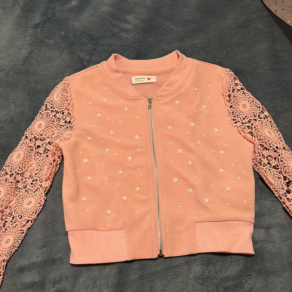 Kids Pink Jacket With Pearls On It
